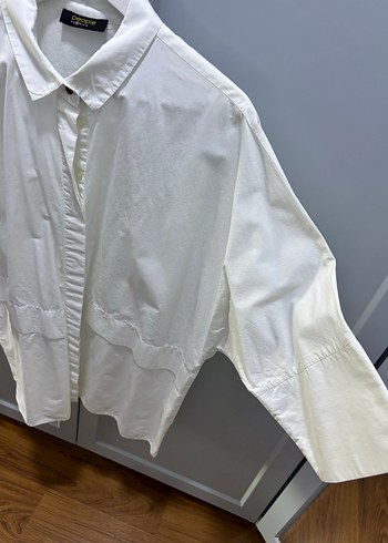 Fabrika marka Kadın Beyaz Keten yarım Kollu beyaz Gömlek - Görsel 2