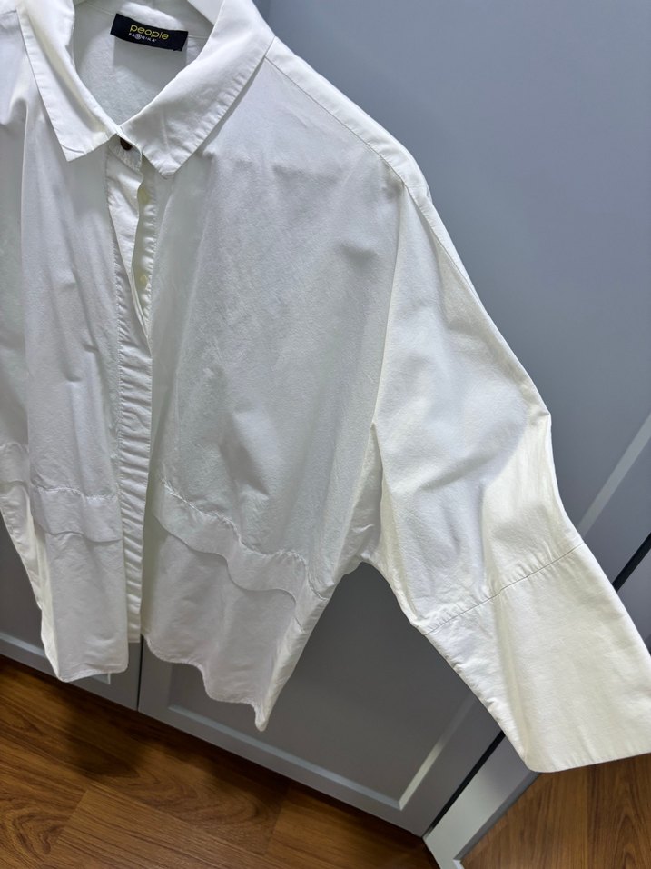 Fabrika marka Kadın Beyaz Keten yarım Kollu beyaz Gömlek - Görsel 2