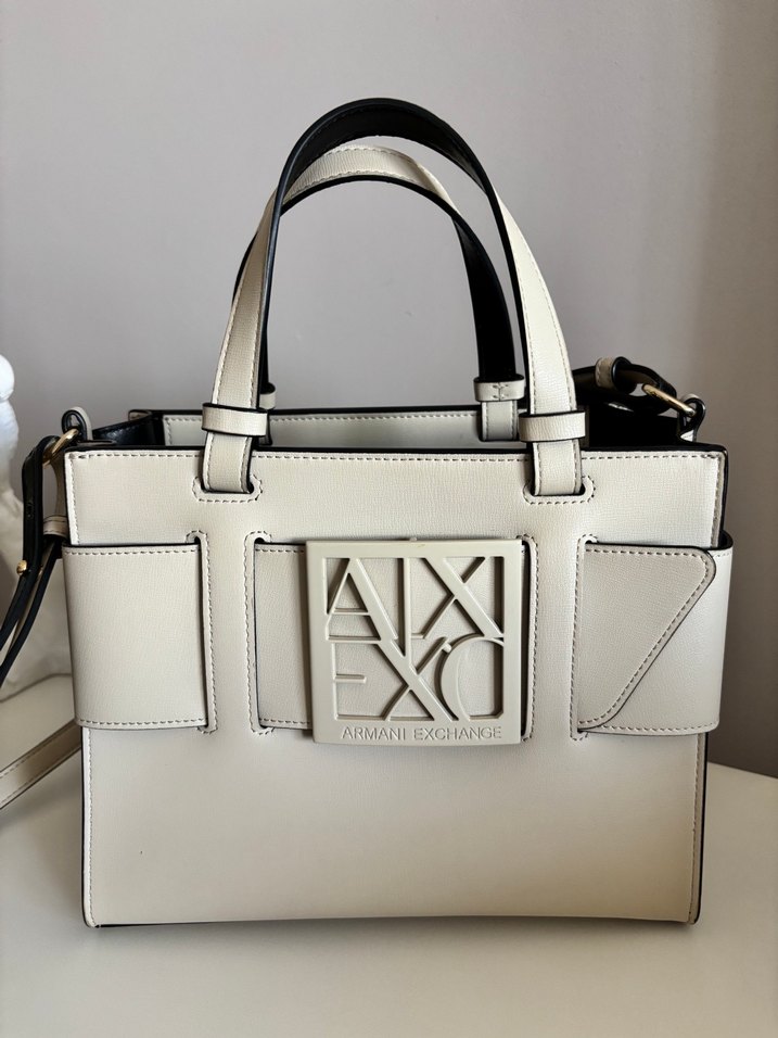 Orijinal Armani Krem Deri Klasik Tokalı Kadın Çanta - Görsel 2