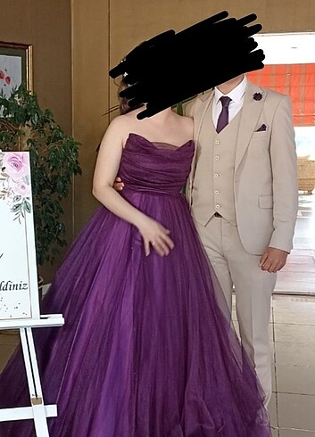 Mürdüm simli tütü nişan elbisesi - Görsel 5