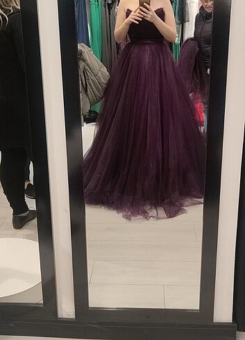 Mürdüm simli tütü nişan elbisesi - Görsel 6