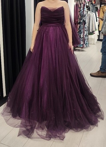 Mürdüm simli tütü nişan elbisesi - Görsel 7