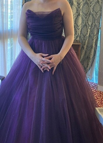 Mürdüm simli tütü nişan elbisesi - Görsel 8