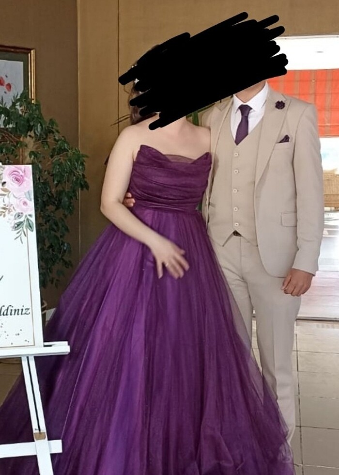 Mürdüm simli tütü nişan elbisesi - Görsel 5