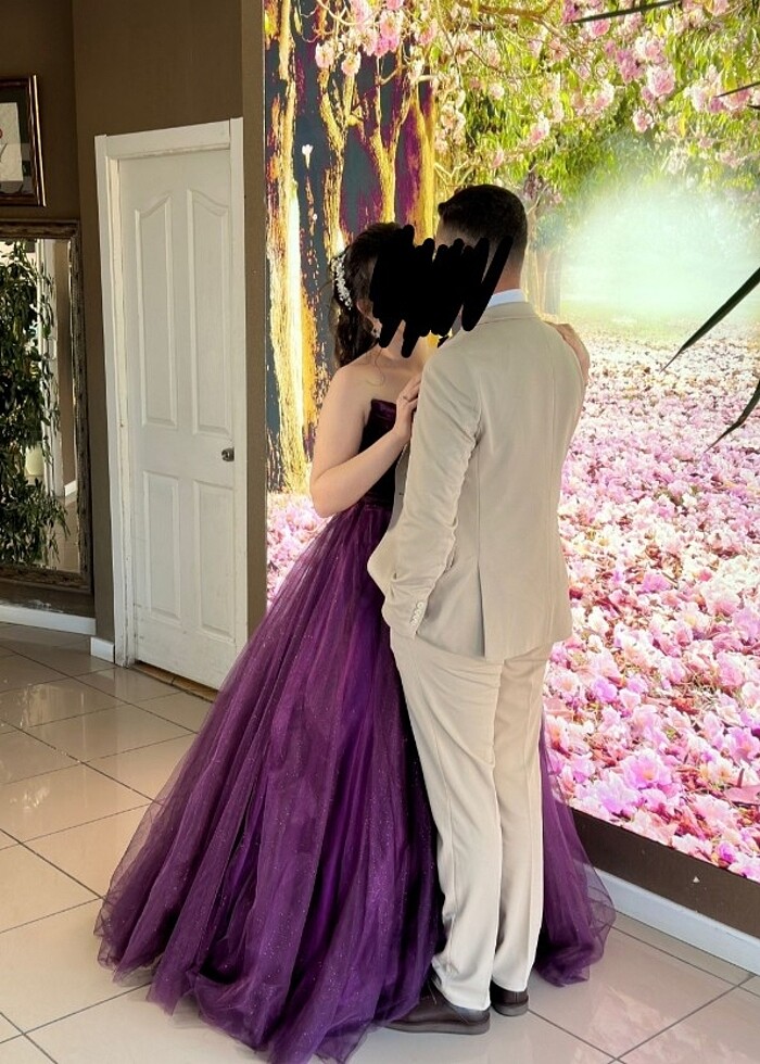 Mürdüm simli tütü nişan elbisesi - Görsel 4