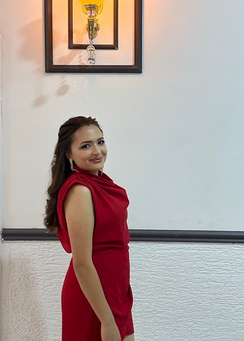 Koton Saten Görünümlü Drapeli Kırmızı Mini Elbise
