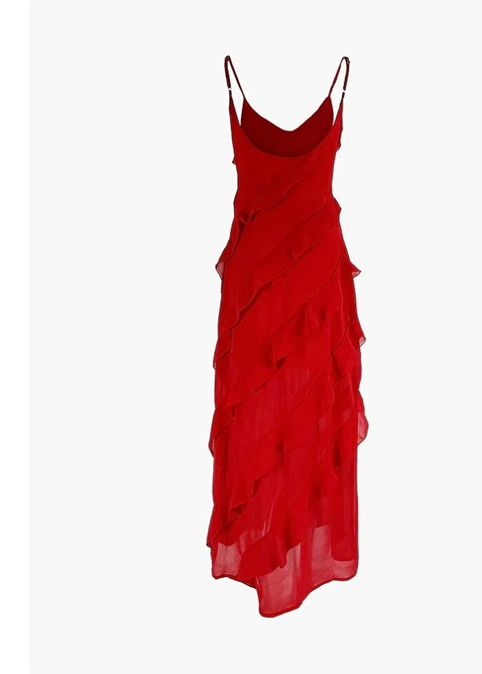 Fırfırlı abiye kırmızı - Görsel 2