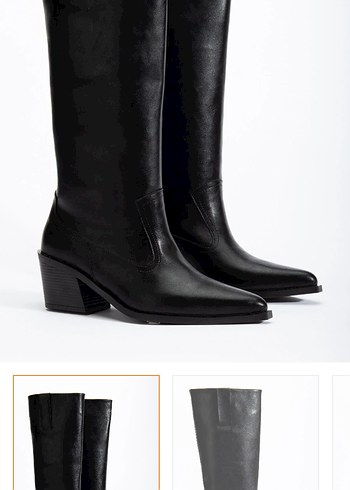 Siyah Deri Kadın Dizüstü Bot Blok Topuklu - Görsel 4