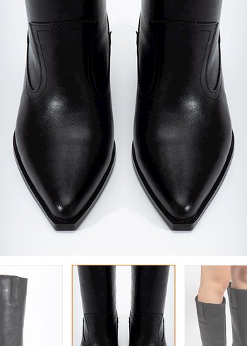 Siyah Deri Kadın Dizüstü Bot Blok Topuklu - Görsel 2