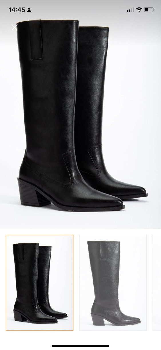 Siyah Deri Kadın Dizüstü Bot Blok Topuklu - Görsel 4