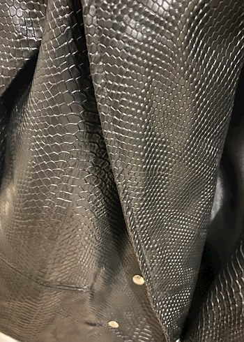 Yılan Desenli Siyah Deri Kadın Ceket - Görsel 3