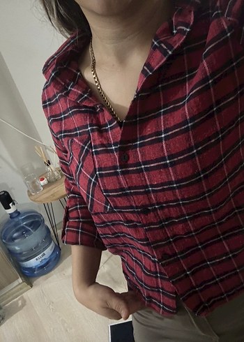 Kırmızı Kareli Kadın Gömlek - Görsel 6