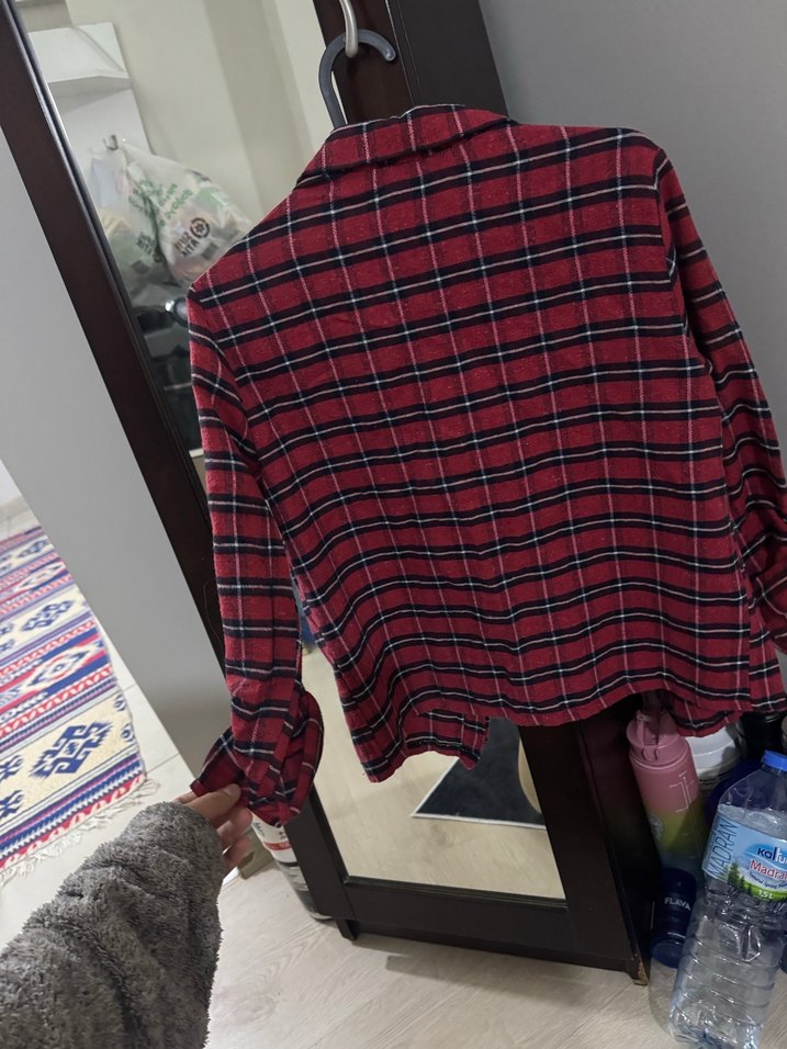 Kırmızı Kareli Kadın Gömlek - Görsel 5