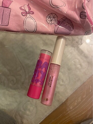  Beden H&M lipgloss dudak parlatıcı ve balm pembe çanta