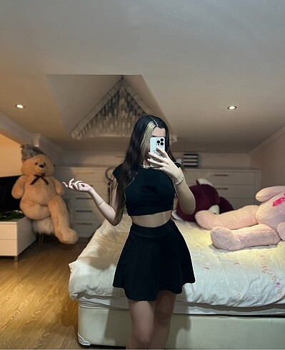 Siyah balon mini süet etek