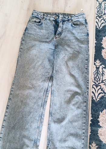 Mavi Desenli Salaş Midi Denim Pantolon