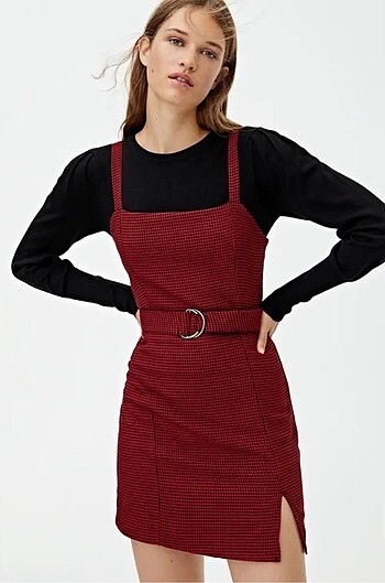 Pull&Bear Düz Yaka ve Kemerli Elbise