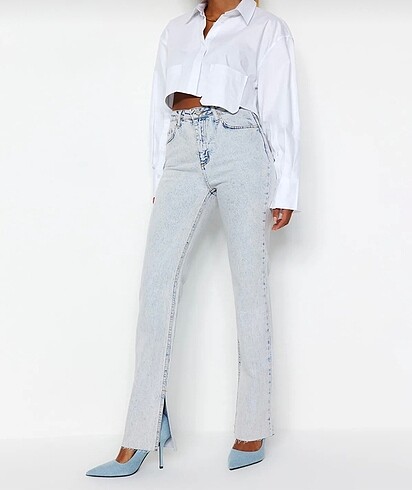 Trendyol Milla Yırtmaclı Yüksek Bel Flare Jeans