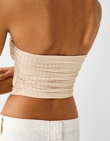 Bershka Bershka Parlak Taşlı Metalik Crop Top