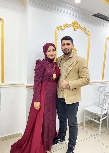 Bordo Uzun Kollu Tesettür Abiye Elbise - Görsel 2