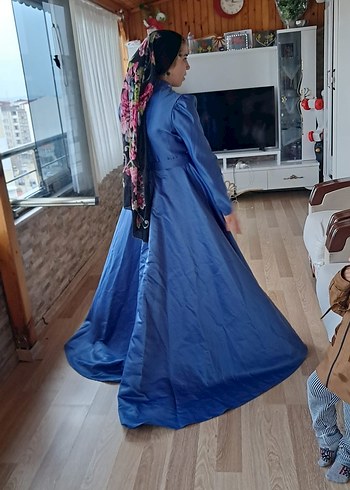 Mavi Drapeli Uzun Abiye Elbise - Görsel 4