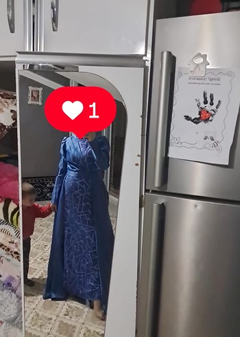 Mavi Drapeli Uzun Abiye Elbise - Görsel 2