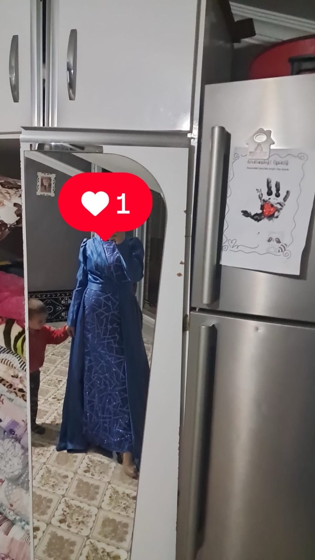 Mavi Drapeli Uzun Abiye Elbise - Görsel 2