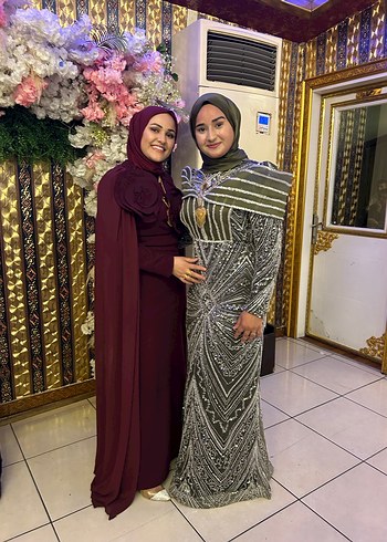 Bordo Uzun Kollu Drapeli Uzun Elbise kıralık - Görsel 2