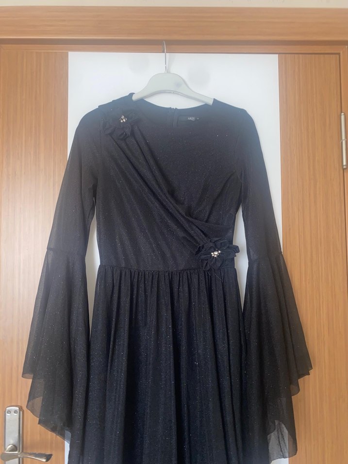 Siyah Uzun Kollu Gotik Kadın Abiye Elbise - Görsel 3