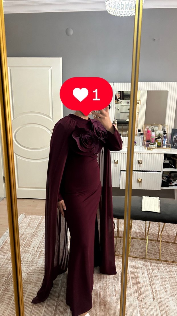 Bordo Uzun Bohem Kadın Abiye Elbise - Görsel 3