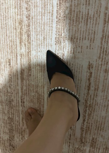 Parlak Tokalı Siyah Yılan Desenli Stiletto - Görsel 3