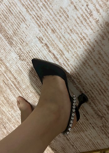 Parlak Tokalı Siyah Yılan Desenli Stiletto - Görsel 5