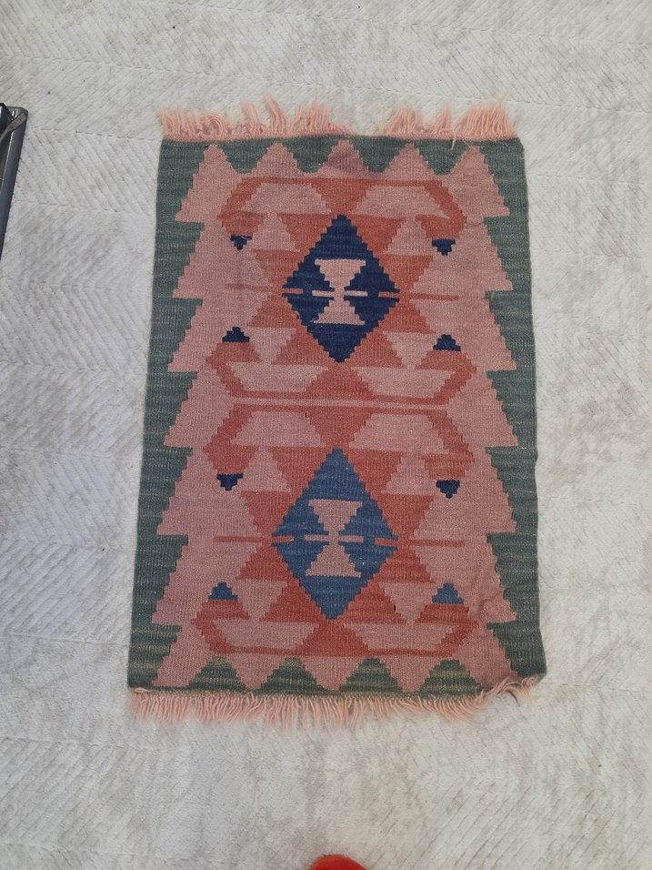 Pastel Çok Renkli Bağlama Desenli el dokuma kilim - Görsel 3