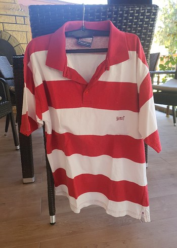 bordo Çizgili Kısa Kollu Polo Tişört M beden