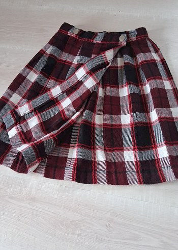 Diğer Bordo Ekose Pileli Midi Etek