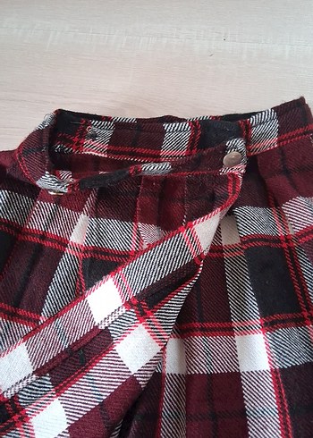 s Beden Bordo Ekose Pileli Midi Etek