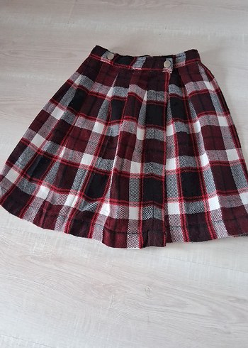 Bordo Ekose Pileli Midi Etek