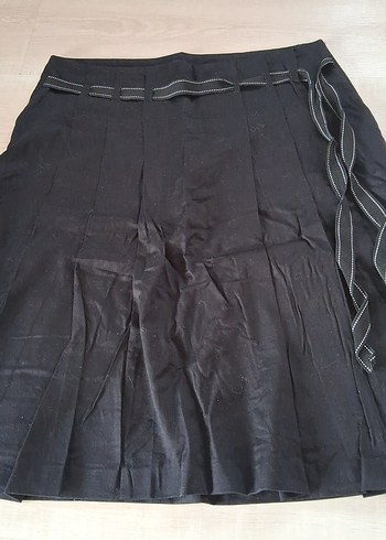 Koton Kadın Siyah Midi Keten Pilili Etek
