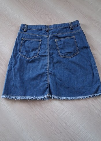 Diğer Nakışlı Mavi Denim Midi Etek
