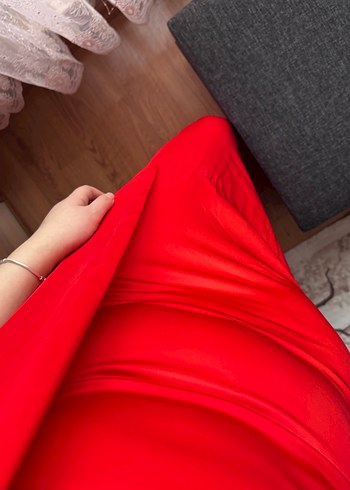 Parlak Kırmızı V Yaka Uzun Elbise - Görsel 7