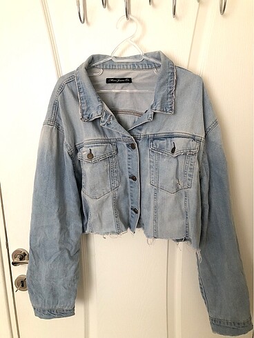 Mavi crop kot ceket