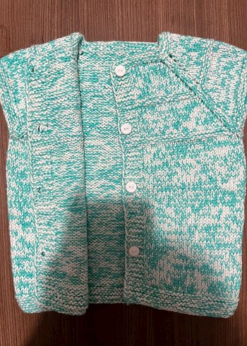 Kız Çocuk Turkuaz Örgü Kolsuz Hırka - Görsel 2