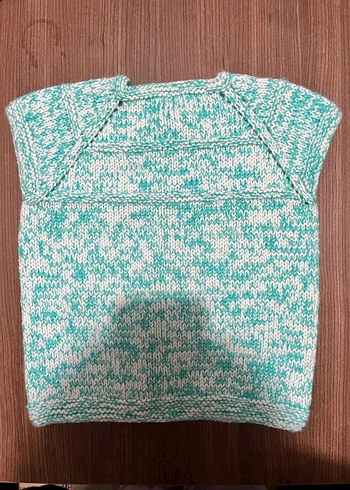 Kız Çocuk Turkuaz Örgü Kolsuz Hırka - Görsel 9