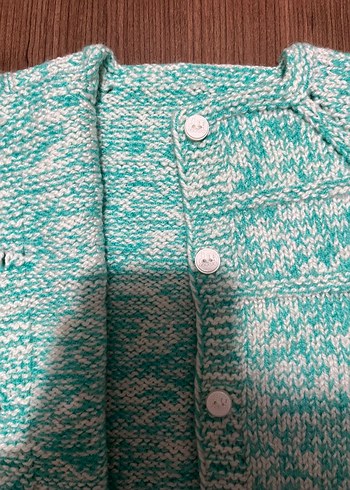 Kız Çocuk Turkuaz Örgü Kolsuz Hırka - Görsel 4