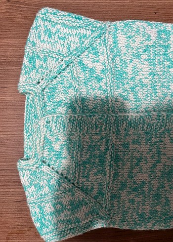 Kız Çocuk Turkuaz Örgü Kolsuz Hırka - Görsel 6