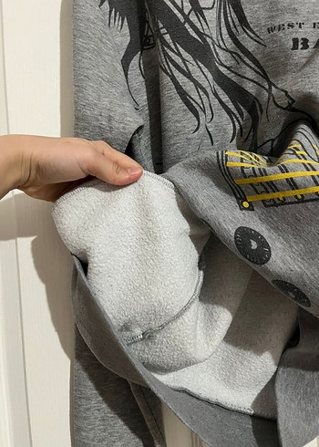 Gri Kapüşonlu Baskılı Kadın Sweatshirt - Görsel 4