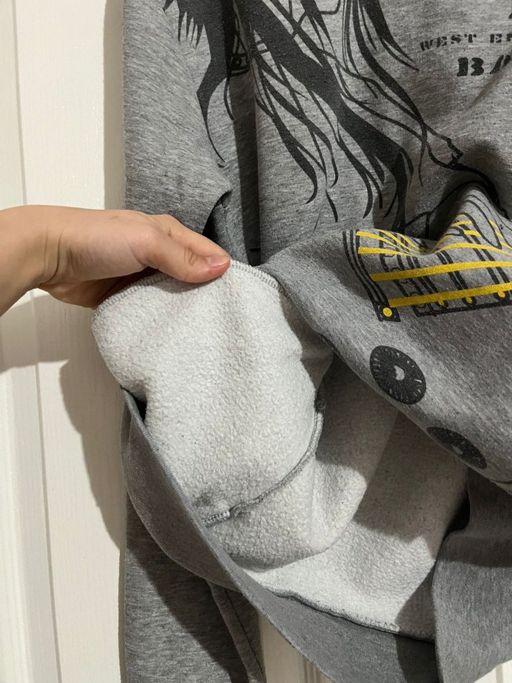 Gri Kapüşonlu Baskılı Kadın Sweatshirt - Görsel 4