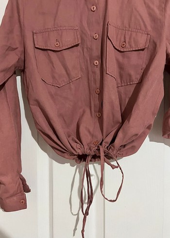 Düğmeli Bej Uzun Kollu Keten Gömlek - Görsel 11