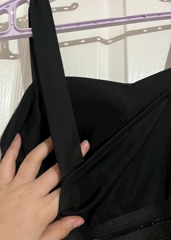 Siyah V Yakalı Midi Strappy Gece Elbisesi - Görsel 10