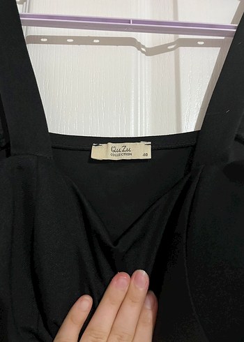 Siyah V Yakalı Midi Strappy Gece Elbisesi - Görsel 7